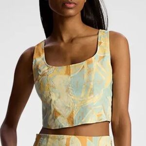A.L.C. Isabel Sea Glass Crop Top Corset Linen Blend Sleeveless Side Zipper Sz 6